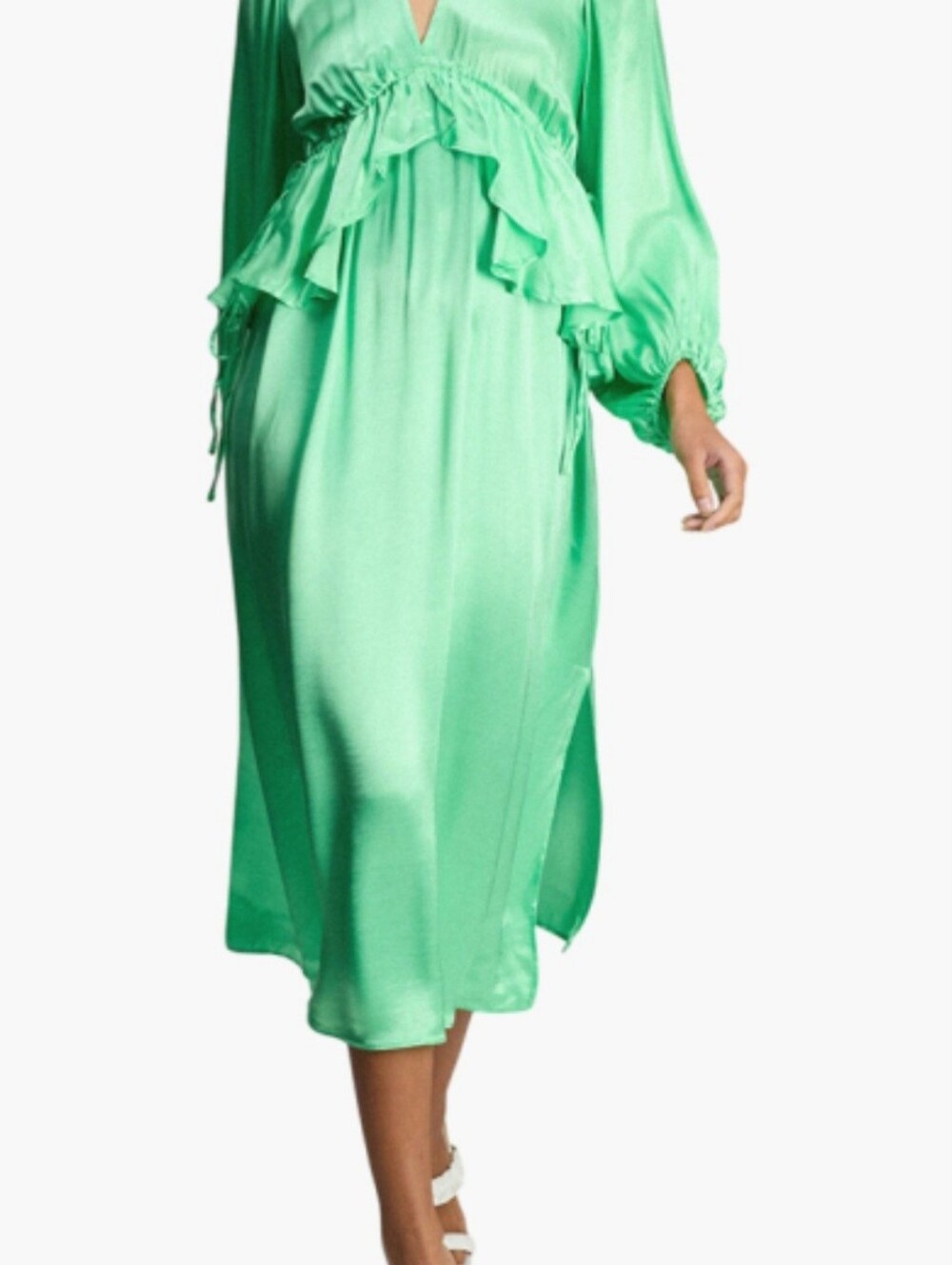 Topshop Satin Tie-Front Maternity V-Neck Long Sleeve Midi Dress in Lime Green